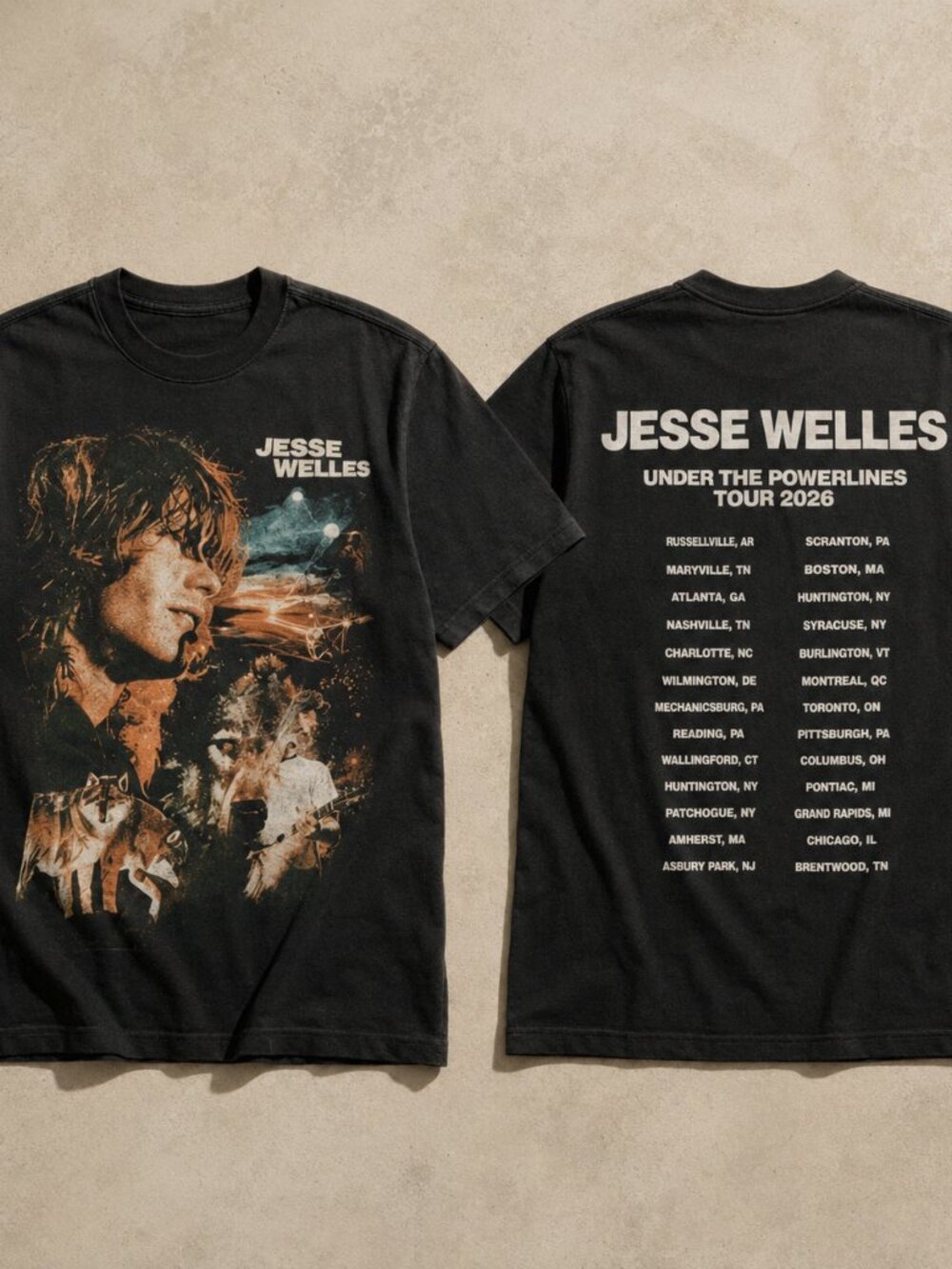 Jesse Welles Under The Powerlines Tour 2026 Double-Sided Black T-Shirt